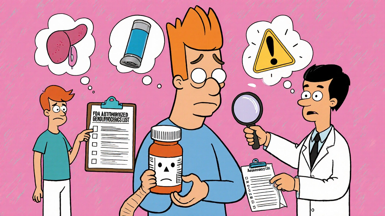 Patient worried about medication changes, with doctor pointing to FDA authorized generic list.