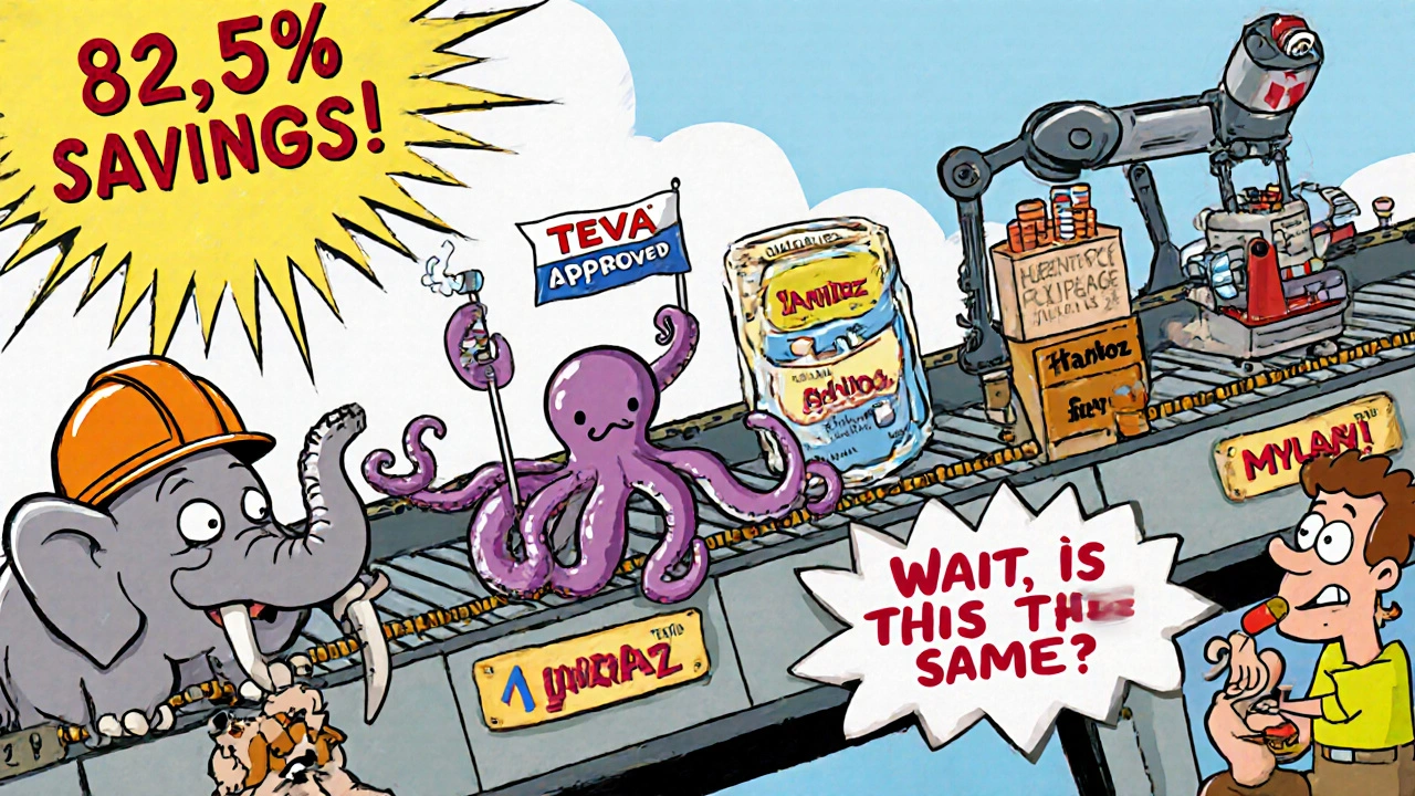 Pills traveling on conveyor belt from India to U.S. warehouse with labeled manufacturers