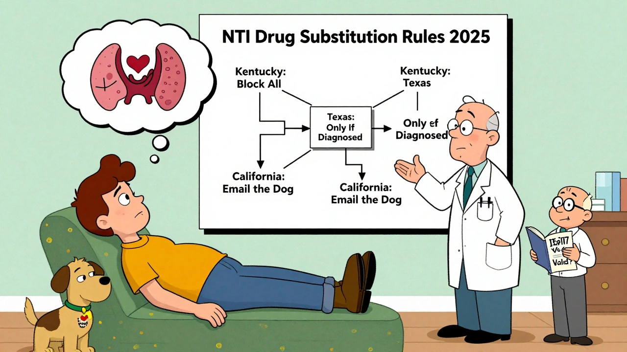 Patient on couch as officials argue over a chaotic NTI drug rules flowchart