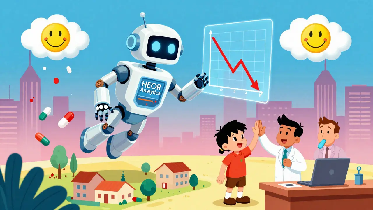 AI robot projects health data as generic medications improve community well-being.