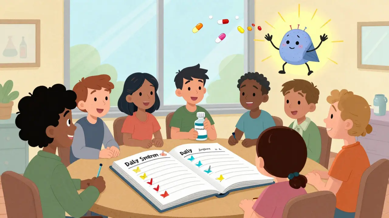 Patients celebrating symptom improvement with a daily logbook and sleeping mast cell